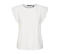 VERO MODA Women's Shirt Blouse with Hole Pattern and Short Cap Sleeves, Snow White, M