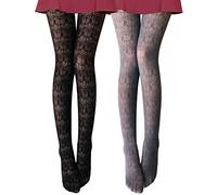 VERO MONTE Womens Colorful Hollow Out Knitted Tights - Patterned Lace Stockings, 2 Pairs, Grey + Black, S-L
