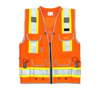 VERO1992 Reflective Vest Class 2 Heavy Woven Two Tone Engineer Hi Viz Orange safety vest 3M 8712 Tape (Medium, Orange)