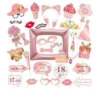 VEROA 34 PCS 18th Birthday Party Photo Booth Props,Ladies Men Rose Gold Photo Booth Frame Suitable Holiday Party Supplies Theme Inflatable Photo Booth Frame