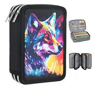 Veroa Large Pencil Case for Boys with 3 Compartments - 57 Pockets Large Capacity Black Animal Pencil Cases - for School,Teenagers,Kids,Boys,Girls