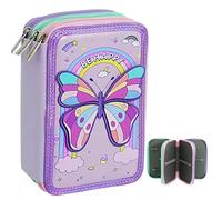 Veroa Pencil Case 3 Compartments - Square, Multi-Layer, Large Capacity Pencil Case 3D Butterfly Children 3 Compartments - 52 Pockets for School, Teenagers, Children, Boys, Girls