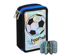 Veroa Pencil Case 3 Compartments - Square, Multi-Layer, Large Capacity Pencil Case Colourful Football Children 3 Compartments - 52 Pockets for School, Teenagers, Children, Boys, Girls