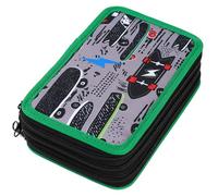 Veroa Pencil Case 3 Compartments - Square, Multilayer, Large Capacity Pencil Case 32 Elastic Bands - Cool Skateboard Pencil Case Boys & Girls Grey Pencil Case for School, Teenagers