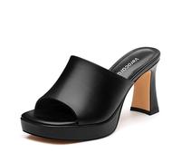 Verocara Women’s Platform Slingback Chunky Heels Shoes Open Square Toe Mid Dress Pumps Sandals for Women Wedding Party Events Black Matte UK9