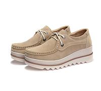 Veroders Women's Platform Loafers Wedge Shoes,Breathable Platform Sneakers Mesh Wedge Loafers for Women Thick Sole Non-Slip Flat-Bottom Comfy Low Top Comfort Wedge Penny Loafers, Vd-3089 Khaki, 5.5 UK
