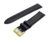 Verona Padded Camel Grain XL Extra Long Leather Watch Strap Band 24mm Black with Gilt (Gold Colour) Buckle