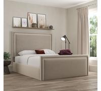 Verona Pipping Upholstered Bistra Beige Bed with Ottoman Gas Lift DS Living Beige Small Double