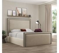 Verona Pipping Upholstered Plush Cream Bed with Ottoman Gas Lift DS Living Cream King
