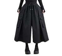 Verondy Culottes for Women Wide Leg Pants with Drawstring Waist Goth Casual Loose Gaucho Pants Japanese Harajuku Style Trendy, 3355-black, XL