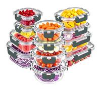 VERONES 12PACK Glass Food Storage Containers Set, Airtight Glass Lunch Containers, Glass Meal Prep Containers with Lids,Exclusive of BPA, for Microwave, Oven, Freezer & Dishwasher Friendly,Grey