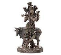 Veronese Design 10 1/2 Inch Hindu God Krishna and The Holy Cow Cold Cast Resin Bronze Finish Sculpture Figurine