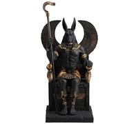 Veronese Design 10 5/8 Inch Egyptian God Anubis Sitting On Throne Resin Black Gold Painted Finish Sculpture