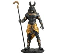 Veronese Design 10 7/8 Inch Egyptian God Anubis Holding Cobra Head Scepter Polystone Black Gold Finish Statue Home Decor