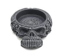 Veronese Design 2 1/8" Tall Flat Skull Vessel Steampunk Figurine Resin Handpainted Sculpture With Glass Ashtray Attachment