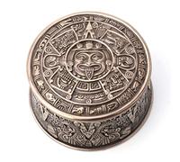 Veronese Design 2 3/8" Tall Aztec Sun Stone Round Trinket Box Antique Bronze Finish Resin Sculpture