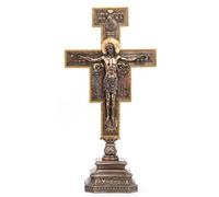 Veronese Design 21 7/8 San Damiano Crucifix On Stand Cold Cast Bronzed Resin Religious Sculpture