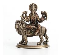 Veronese Design 3 3/4" Hindu Goddess Durga Riding on Lion Miniature Statue Resin Hand Painted Figurine
