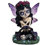Veronese Design 4 3/4 Inch Day of The Dead Sugar Skull Butterfly Fairy Petting Cat Resin Hand Painted Figurine