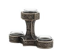 Veronese Design 4 7/8 Inch Tall Mjolnir Hammer of Thor Triple Head Tealight Candle Holder Viking Nordic Decor Cold Cast Bronzed Resin Sculpture