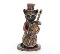 Veronese Design 5 1/4 Inch Tall Steampunk Cat Funky Fresh Jazz Bass Musician Resin Animal Figurine Bronze Finish