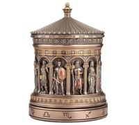 Veronese Design 6 1/2 Inch Greek Pantheon Zodiac Rotunda Rotating Trinket Box Cold Cast Resin Bronze Finish Sculpture