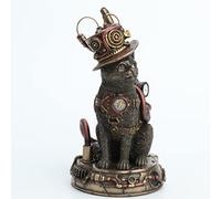 Veronese Design 6 7/8 Inch Steampunk Chaotic Neutal Mad Hatter Cat Cold Cast Resin Bronze Finish Animal Figurine