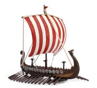 Veronese Design 6 7/8 Inch Viking Drakkar Longship Red and White Stripe Sail Resin Hand Painted Sculpture