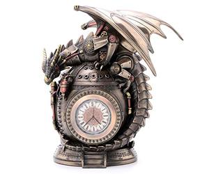Veronese Design 7 Inch Steampunk Mechanical Dragon On The Time Machine Bank Vault Trinket Box Clock Antique Bronze Finish Statue