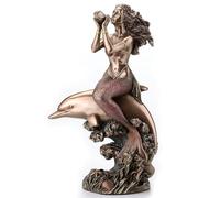 Veronese Design 8 1/4 Inch Mermaid On The Back of A Dolphin Cold Cast Resin Bronze Finish Sculpture