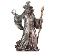 Veronese Design 8 1/8 Inch Wizard Holding Crystal Ball and Staff Cold Cast Resin Bronze Finish Sculpture