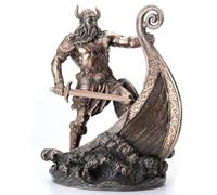 Veronese Design 9.5 Inch Norse Viking Warrior Standing On Long Ship Prow Antique Bronze Finish Statue