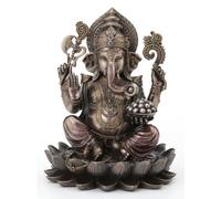 Veronese Design Bronze Finish Ganesha Seated On Lotus Holding Sacred Objects Statue