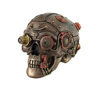 Veronese Design Bronze Finish Leather Look Gearhead Steampunk Skull Trinket/Stash Box