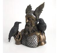 Veronese Design Bronze Resin Norse God Odin Bust Home Decor Viking Raven Sculpture Pagan Statue