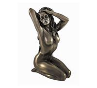 Veronese Design Bronzed Female Nude Kneeling Hands In Hair Statue Facing Right