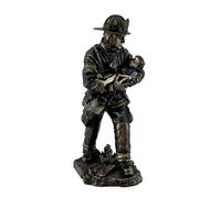 Veronese Design Firefighter Carrying Child Metallic Bronze Statue 11 Inches Tall
