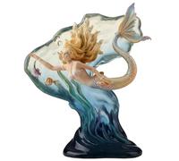 Veronese Design Heart of the Ocean Golden Tail Swimming Mermaid Statue 9 Inch