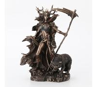 Veronese Design Hel Norse Goddess of the Underworld Holding Scythe with Birds and Wolf Statue