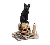 Veronese Design Lisa Parker Spirits of Salem Black Cat on Human Skull Statue 6.5 Inches High