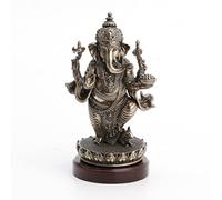 Veronese Design Lord Ganesha Standing On Lotus with Wooden Base Cold Cast Resin Antique Bronze Finish Statue