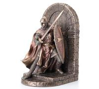 Veronese Design Maltese Crusader Statue in Armor Guarding Door Holding Shield & Sword Bookend