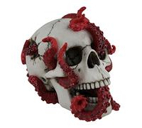 Veronese Design The Abyss Lurks Within Red Octopus Inhabiting a Human Skull Statue