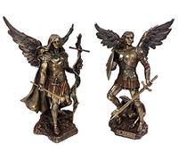 VERONESE Pair - Saint Michael and Gabriel Archangel W/Sword and Shield Food on Demon Statue Bronze Finish