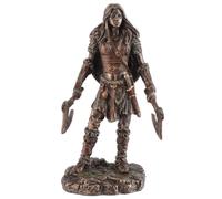 Veronese Viking Woman with Two Axes Made of Artificial Stone Bronzed and Coloured by Hand