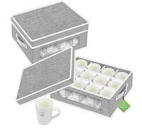VERONLY 2 Pack Cup and Coffee Mug Storage Box Organiser with Dividers, China Storage Containers Hard Shell with 24 Compartments for Mugs Moving and Protection (Light Grey)