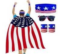 VERONLY American Flag Cape, 4th of July Outfits for Women, Independence Day Decoration with Patriotic Wristbands, USA Sunglasses, Star Headband, 80s Accessories for Women and Men