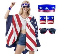 VERONLY American Flag Cape, 4th of July Outfits for Women, Independence Day Decoration with Patriotic Wristbands, USA Sunglasses, Star Headband, 80s Accessories for Women and Men