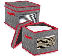 VERONLY Christmas Dinnerware Storage for Dishes Plate - Xmas China Storage Containers Hard Shell and Stackable, Hold 24 Plates, Includes 24 Felt Dividers for Holiday, Set of 2