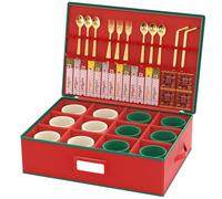 VERONLY Christmas Mug and Cup Storage Box with Dividers - Hard Shell Xmas China Storage Containers, Holds 12 Glassware with Mesh Pocket, Lid,Handles for Holiday,43x33x16cm